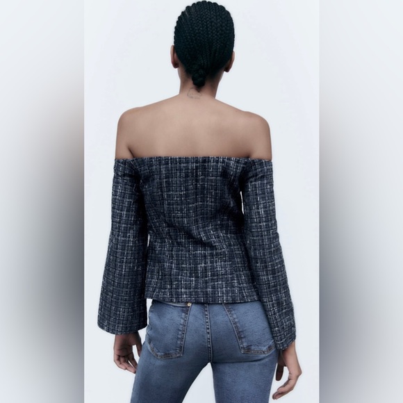 Zara off the shoulder tweed top - Picture 6 of 8